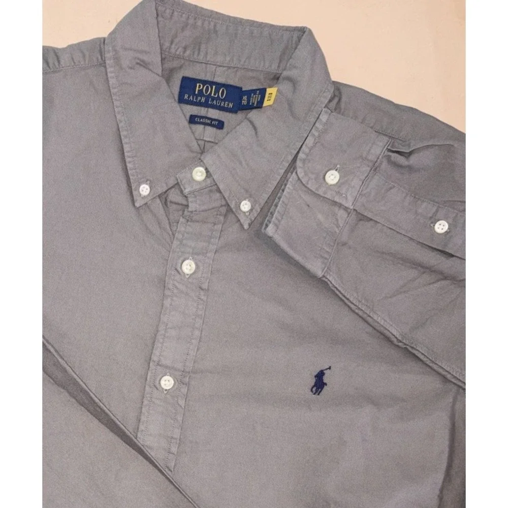 Polo Ralph Lauren Long Sleeve Oxford Button Down Solid Green Gray Classic Fit